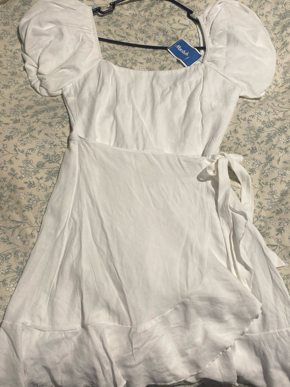 Trixxi White Puff-Sleeve Wrap Mini Dress